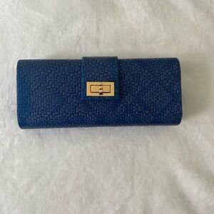 Blue Woven Clutch Wallet with Gold Turn-Lock